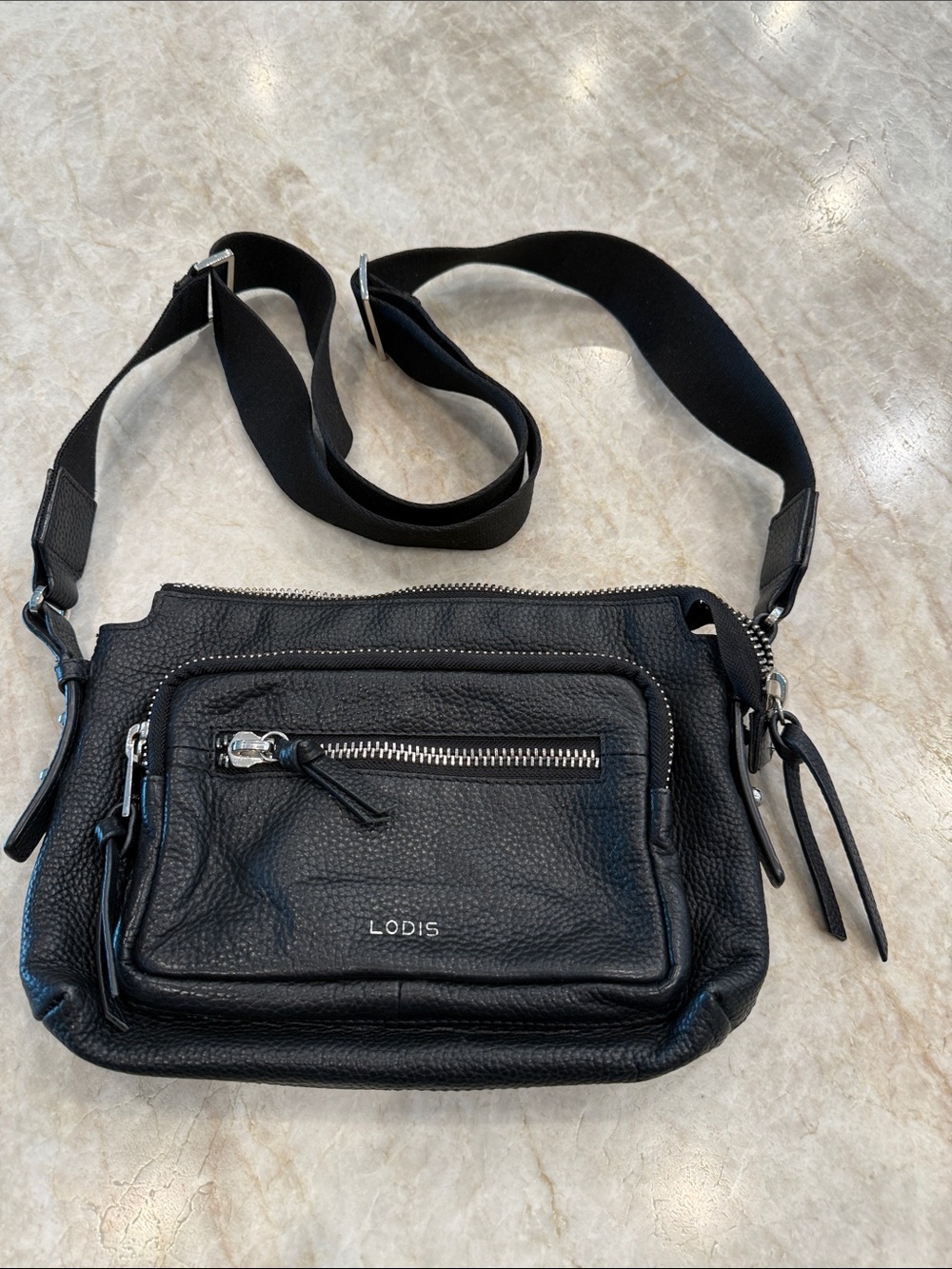 Lodis Black Pebbled Leather Crossbody Messenger Bag